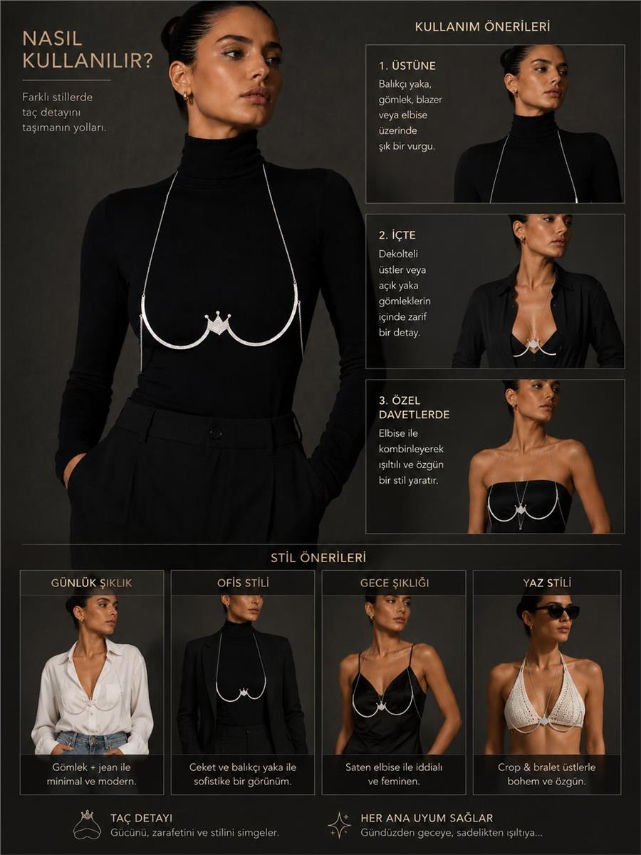 Eliana  Silver Body Chain Göğüs Takısı
